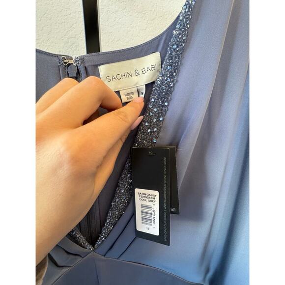 Sachin & Babi | Satin Gabby V Neck A Line Gown - Picture 7 of 8